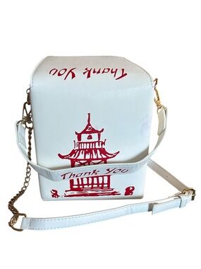 Chinese Takeout Box Bag Take Away White with Red Crossbody Purse
